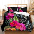 thumbnail image 1 of Hibiscus Floral Duvet Cover Exotic Sea Turtle Bedding Set Microfiber Hawaiian Tribal Polynesian Comforter Cover Single King Size, 1 of 4