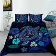 thumbnail image 1 of Hibiscus Floral Duvet Cover Exotic Sea Turtle Bedding Set Microfiber Hawaiian Tribal Polynesian Comforter Cover Single King Size, 1 of 4