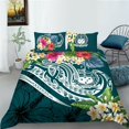 thumbnail image 1 of Hibiscus Floral Duvet Cover Exotic Sea Turtle Bedding Set Microfiber Hawaiian Tribal Polynesian Comforter Cover Single King Size, 1 of 4