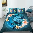 thumbnail image 1 of Hibiscus Floral Duvet Cover Exotic Sea Turtle Bedding Set Microfiber Hawaiian Tribal Polynesian Comforter Cover Single King Size, 1 of 4