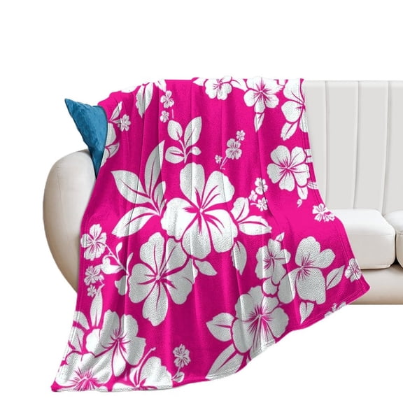 Hibiscus Floral Pink Pattern Blankets Bedroom Living Room Sofa Throw Blankets for Beds