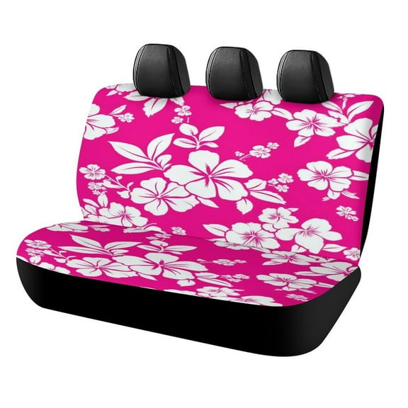 Hibiscus Floral Pink Pattern Car Rear Seat Covers,Bench Back Seat Cover , Easy to Install Universal Fit for Cars Trucks Vans And SUVs