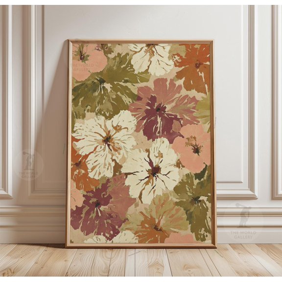 Hibiscus Floral Poster Tropical Flower Wall Art Print Botanical Pattern Design 1