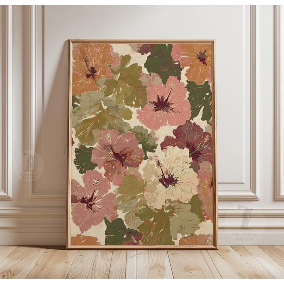 Hibiscus Floral Poster Tropical Flower Wall Art Print Botanical Pattern Design