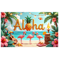 thumbnail image 1 of Hibiscus Flower Aloha Banner Flamingo Beach Tiki Torch Hawaiian Tropical Backdrop for Summer Party Beach Wedding Luau, 1 of 9