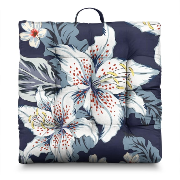 Hibiscus Flower Floor Pillow – 22x22 Inch Large Cushion, Dutch Velvet, Oversized Pink & Red Blooms (Tropical Statement Piece)