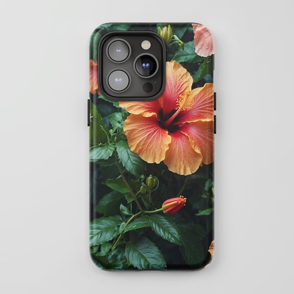Hibiscus Flower For All iPhone Series Tough Phone Case Floral Nature Orange