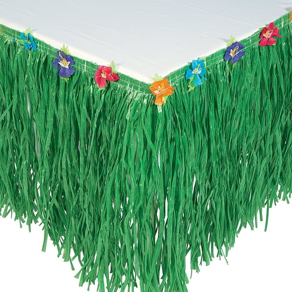 Hibiscus Flower Green Table Skirt - Party Supplies - 1 Piece