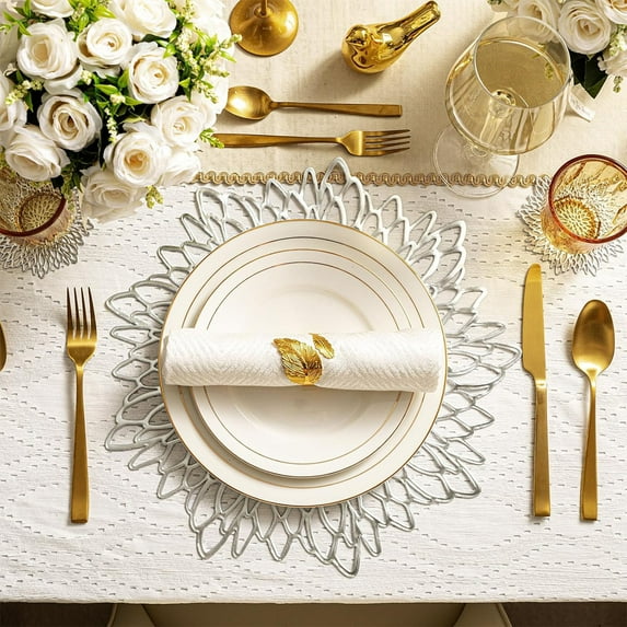 Hibiscus Flower Hollow Placemat for Wedding Decoration and Centerpiece, Elegant Plastic Table Mat for Parties and Home Use