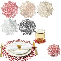 Hibiscus Flower Hollow Vinyl Placemat | Large Round Table Mat for Wedding Party Décor | Elegant Durable Centerpiece | Easy Care | 38x38cm | 1 Piece | Red Gold Black Silver Rose Gold