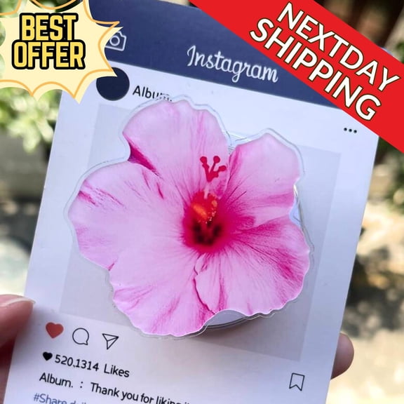 Hibiscus Flower MagSafe Phone Grip: Tropical Flower GripTok, Hawaiian Plant Magnetic , Botanical Gift For Plant Lovers, Floral Grip H8