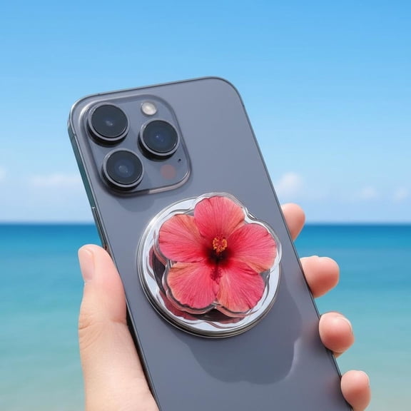 Hibiscus Flower Magnetic Phone Grip, Tropical Floral Phone Grip, Beach Style Flower Phone Holder, Summer Nature Phone Accessory Gift