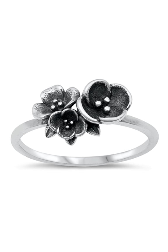 Hibiscus Flower Nature Ring .925 Sterling Silver Band Jewelry Female Male Unisex Size 10
