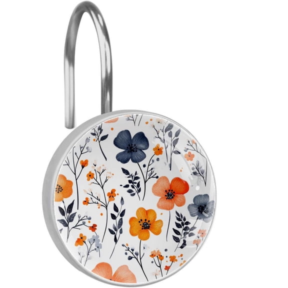 Hibiscus Flower Patterns Shower Curtain Hooks Round Crystal Glass, Set of 12 Shower Curtain Rings - Shower Hooks for Curtain Shower Rings