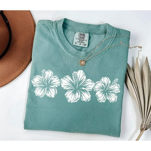 Hibiscus Flower T-Shirt, Tropical Floral T-Shirt, Hawaii Vacation Beach Tee, Summer Vibes Shirt for Women, Coastal Tee TH150550