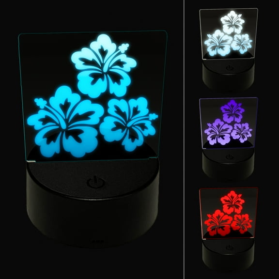 Hibiscus Flower Trio LED Night Light Sign 3D Illusion Desk Nightstand Lamp