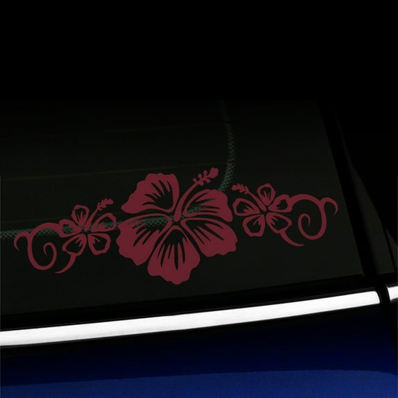 Hibiscus Flower Trio - Vinyl Decal - Choose Color - [BURGUNDY]