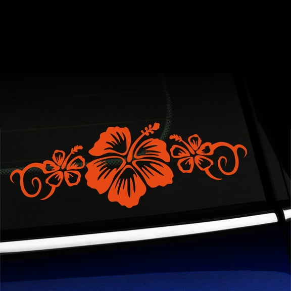 Hibiscus Flower Trio - Vinyl Decal - Choose Color - [ORANGE]