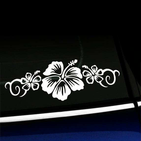Hibiscus Flower Trio - Vinyl Decal - Choose Color - [WHITE]