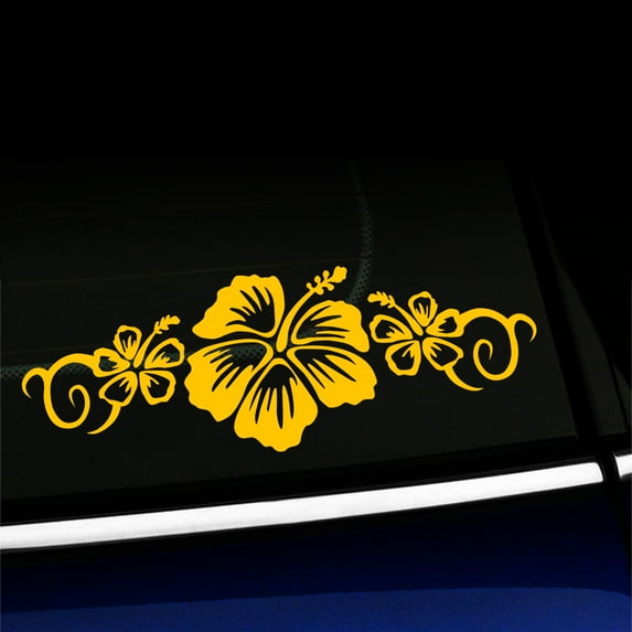 Hibiscus Flower Trio - Vinyl Decal - Choose Color - [YELLOW]