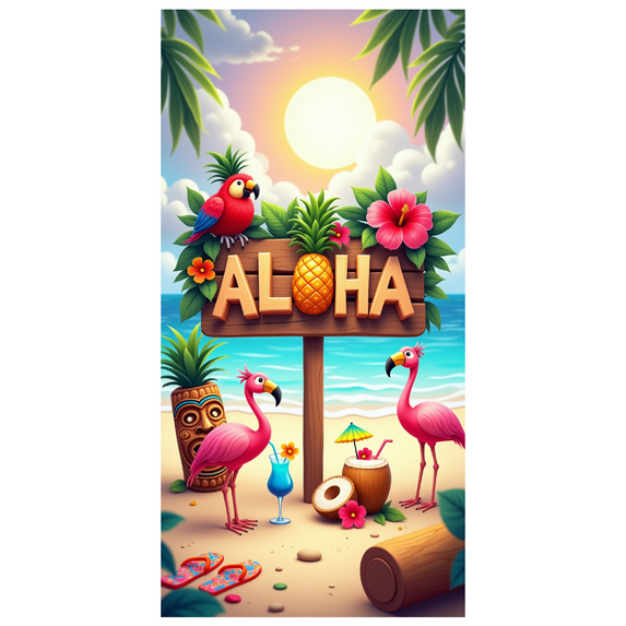 Hibiscus Flower Tropical Banner Pineapple Luau Decor Colorful Flamingo Beach Party for Summer Celebration Outdoor Event Vacations