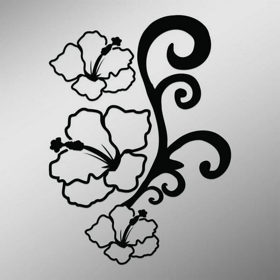Hibiscus Flower Vine Decal Sticker | 5.5-Inches By 4-Inches | Black Vinyl