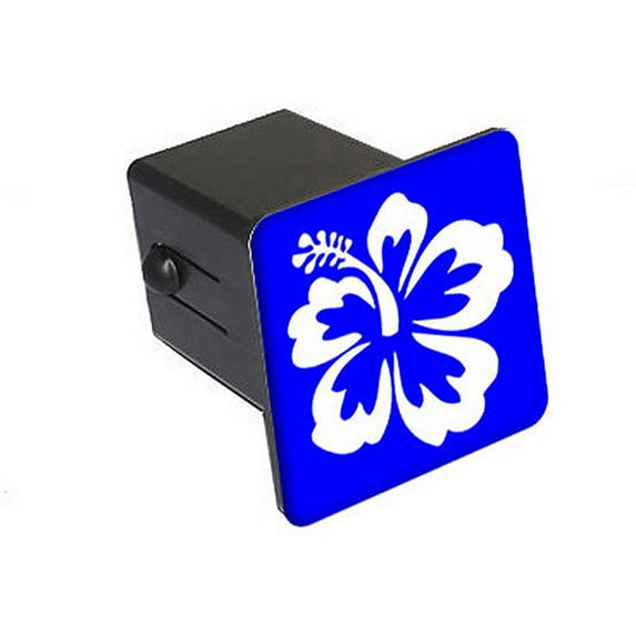 Hibiscus Flower - White On Blue 2" Tow Trailer Hitch Cover Plug Insert