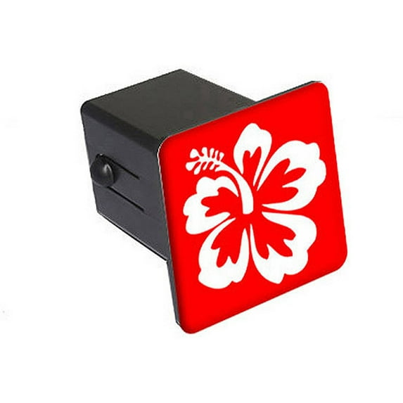 Hibiscus Flower - White On Red 2" Tow Trailer Hitch Cover Plug Insert