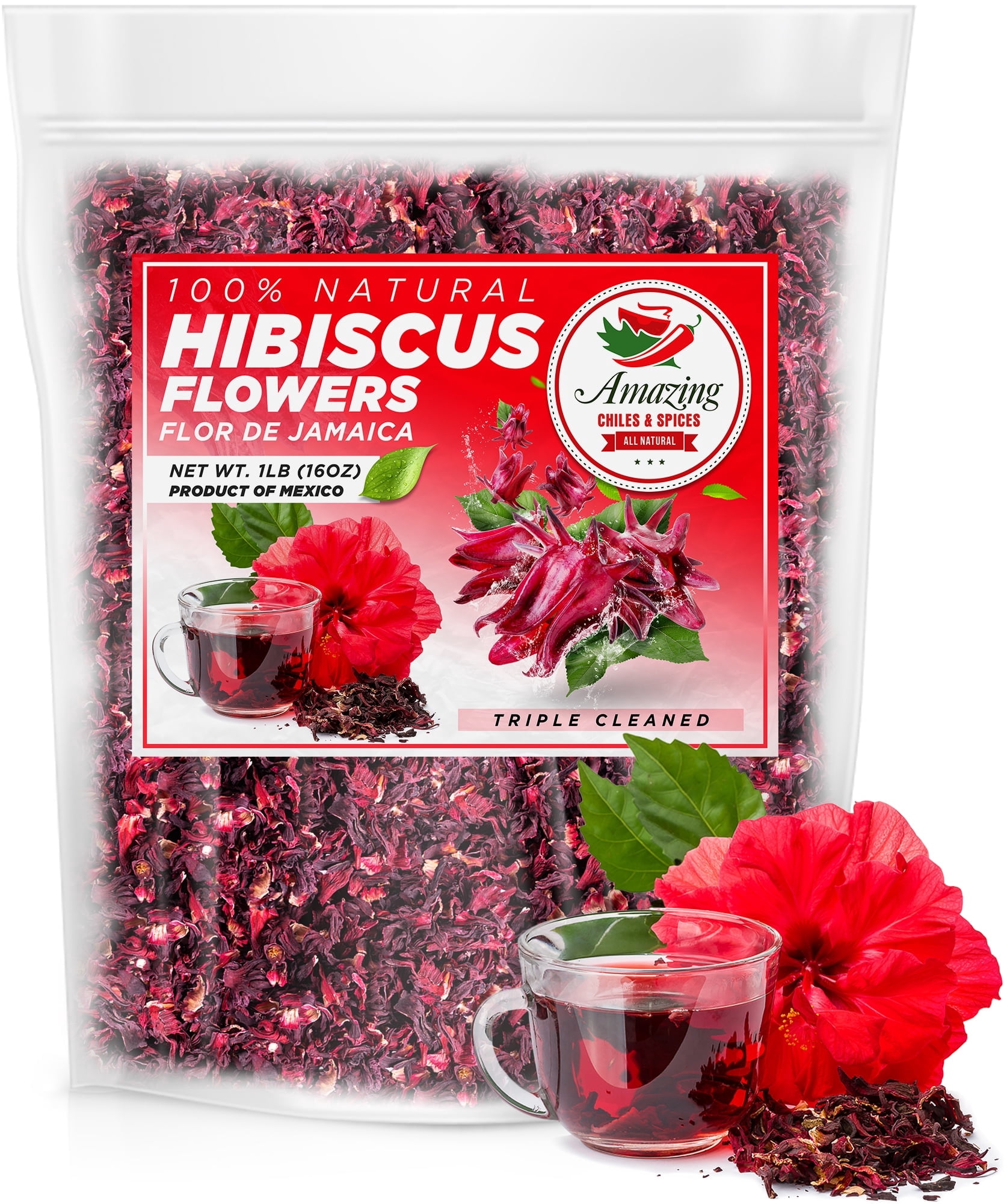 Hibiscus Flowers 1lb (16oz) Premium, All Natural, Triple Cleaned