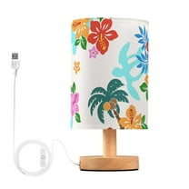 Hibiscus Flowers Bedside Table Lamp LED Desk Lamps with USB Charging Port Cylinder Retro Warm Lights for Bedroom Living Room Coffee Bar Decoration