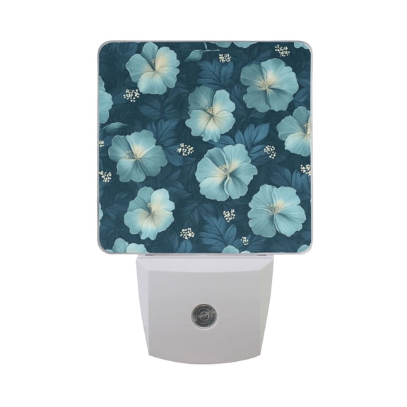 Hibiscus Flowers Leaves LED Night Light with Smart Sensor Plug Into Wall Dusk to Dawn 2 packs