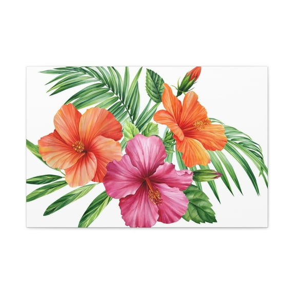 Hibiscus Flowers Painted in Watercolor Flower Canvas Wall Art for Home Decor Ready-to-Hang