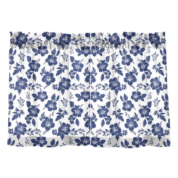 Hibiscus Flowers Pattern Tier Curtains Tier Kitchen Living Room Bedroom Balcony 2 Panels 27x24 Inch