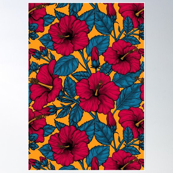 Hibiscus Flowers Poster Wall Art, Modern Wall Decor For Living Room Bedroom, 16x24 UNFRAMED