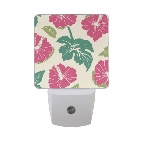 Hibiscus Flowers in Pinkish and Green LED Night Light with Smart Sensor Plug Into Wall Dusk to Dawn 2 packs