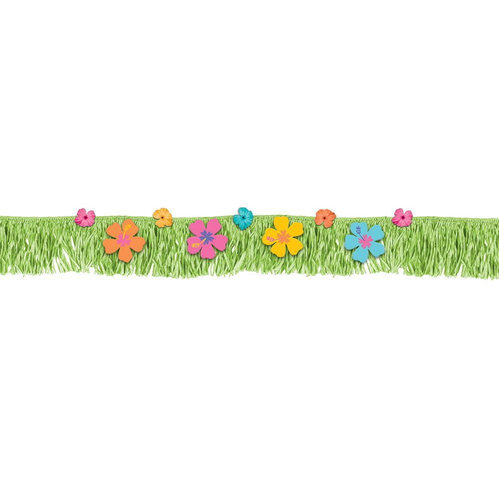 Multicolor Tropical Hibiscus Fringe Banner with Paper and Fabric Flowers