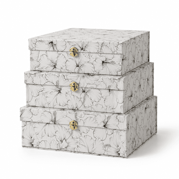 Hibiscus Harmony 3-Piece Nesting Storage Box Set With Hardware
