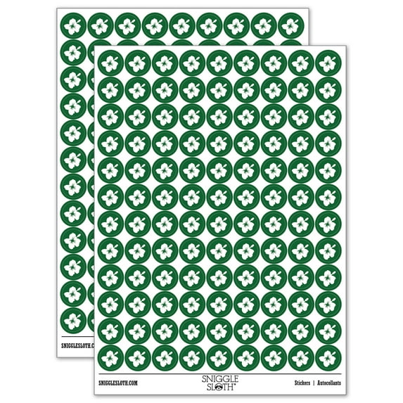 Hibiscus Hawaii Tropical Flower 200+ Round Stickers - Dark Green - Matte Finish - 0.50" Size