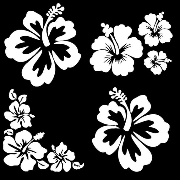 Hibiscus Hawaiian Flower Decals 4 Pack