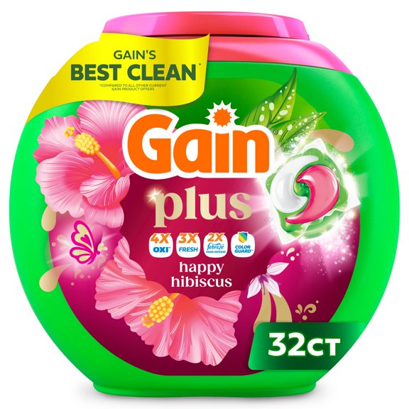 Hibiscus Hula Super Flings Plus Laundry Detergents - 32ct: Concentrated, Deep Cleaning, High Efficiency, Child-Resistant Packaging