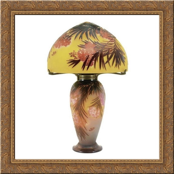Hibiscus Lamp 20x20 Gold Ornate Wood Framed Canvas Art by Emile Galle