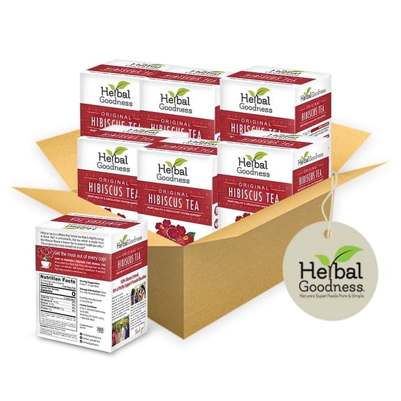 Hibiscus Leaf Tea Bags - Organic Pure Flowers, Heart & Circulatory Support - 6 Boxes of 24 Teabags - Herbal Goodness