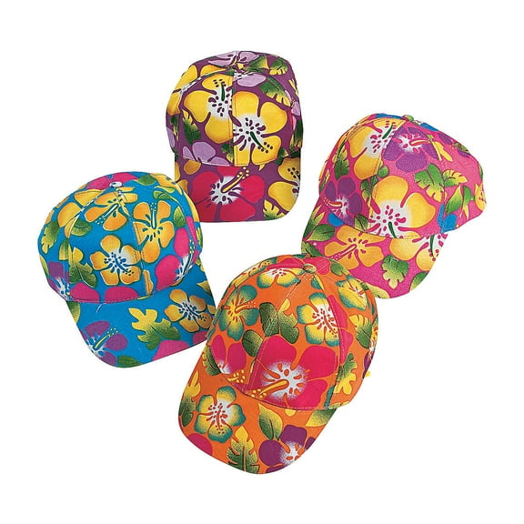 Hibiscus Print Baseball Hats - Party Wear - 12 Pieces