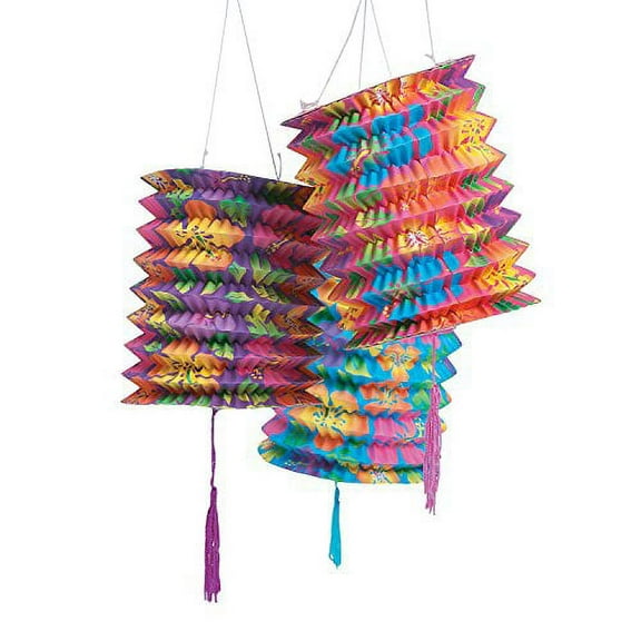 Hibiscus Print Hanging Lanterns - Party Decor - 12 Pieces