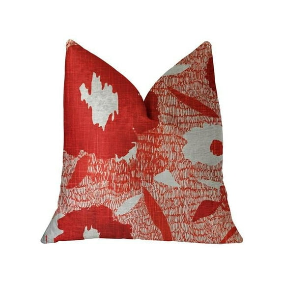Hibiscus Red & Beige Luxury Throw Pillow, 26 x 26 in.