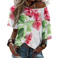 thumbnail image 1 of Hibiscus Ruffle Short Sleeve T-Shirt Women'S Print Fashion Casual T Shirts For Girl Gift Hibiscus Flower Floral Botanical, 1 of 3