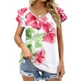 thumbnail image 1 of Hibiscus Ruffle Short Sleeve T-Shirt Women'S Print Fashion Casual T Shirts For Girl Gift Hibiscus Flower Floral Botanical, 1 of 3