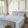 thumbnail image 1 of Ambesonne Hibiscus Fitted & Flat Sheet with Shams 4 Pcs Set, Aloha Hawaii Boho Floral, King, Pale Azure Blue and Apricot, 1 of 5