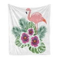 thumbnail image 1 of Hibiscus Soft Flannel Fleece Throw Blanket, Flamingo over Exotic Multicolored Petals, Cozy Plush for Indoor and Outdoor Use, 70" x 90", White Multicolor, by Ambesonne, 1 of 5