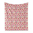 thumbnail image 1 of Hibiscus Soft Flannel Fleece Throw Blanket, Pinkish Tones Flowers Tropical Arrangement, Cozy Plush for Indoor and Outdoor Use, 70" x 90", Pink Jade Green White, by Ambesonne, 1 of 5